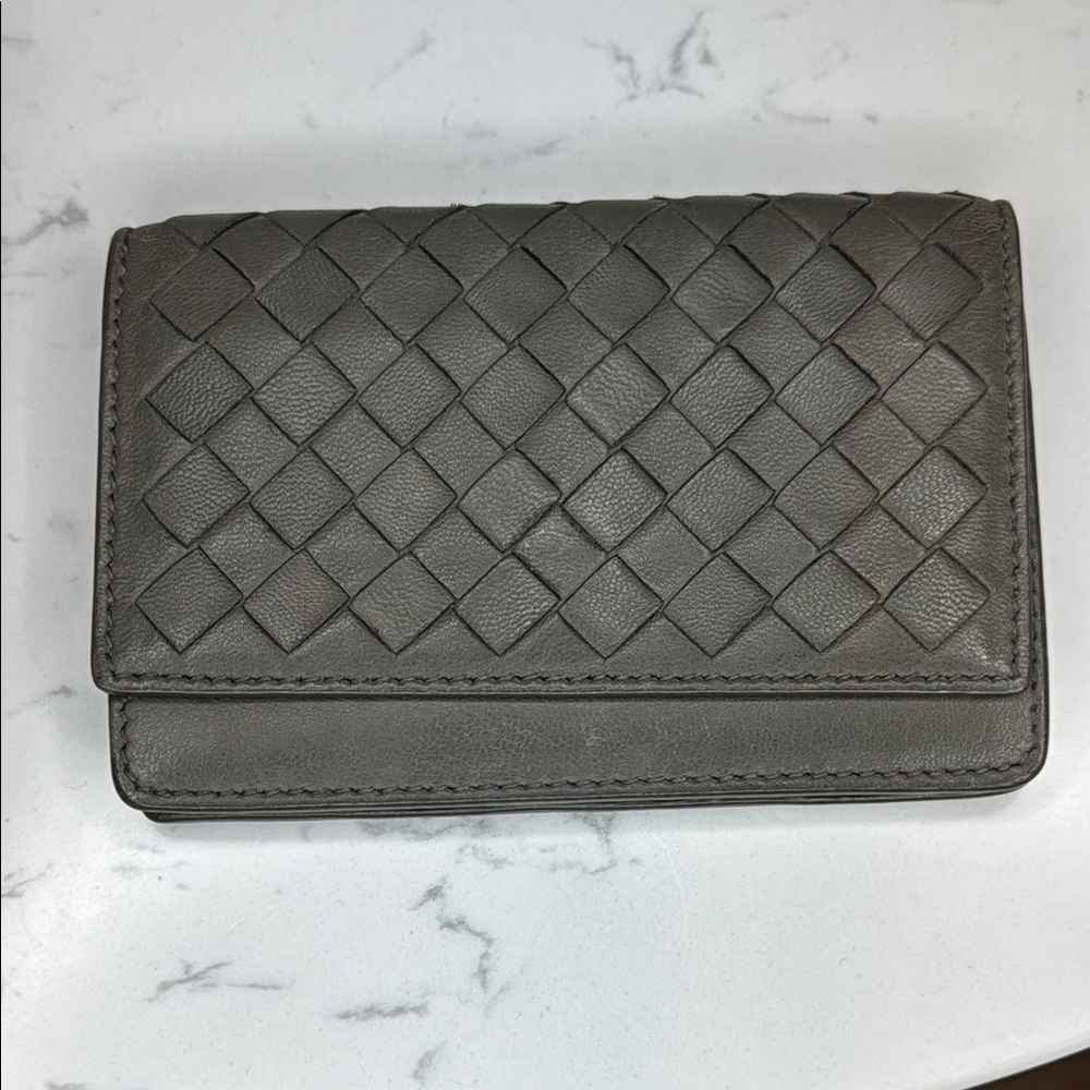Bottega Veneta Gray Intrecciato Leather Wallet Business Card Case‎